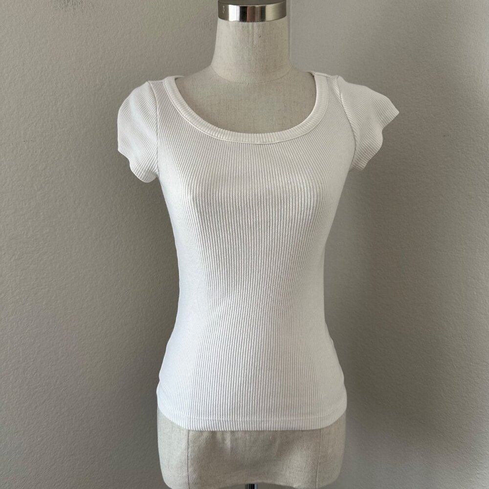 Agolde White Ribbed Tank Top 90's Scoop Neck Cap Sleeves Minimalist Sz XS